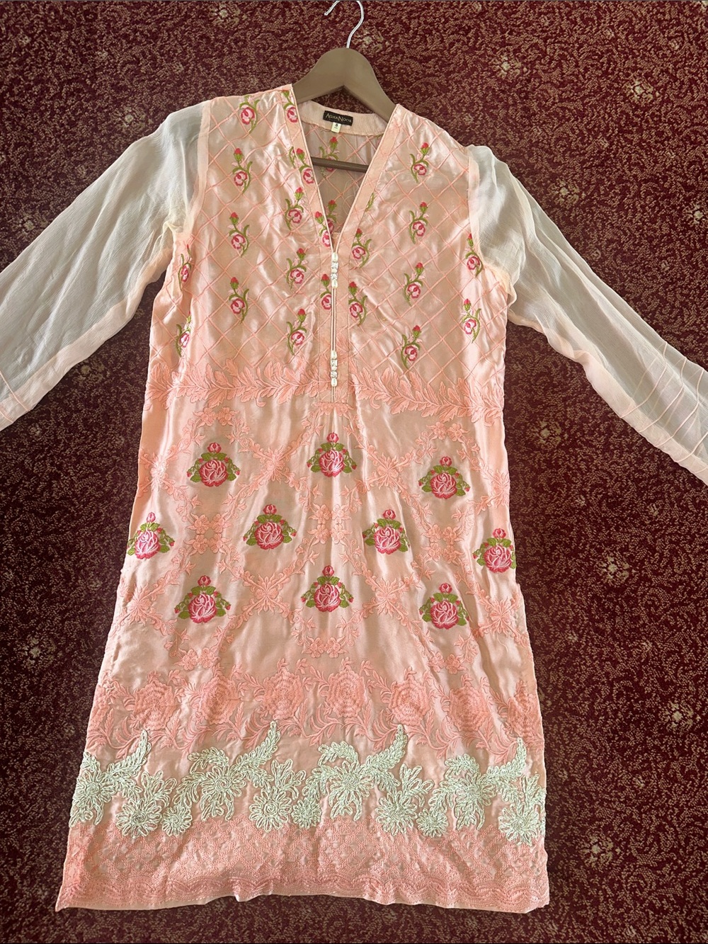 Agha Noor Pink Embroidered Floral Kurta Dress- Pakistani Kameez Suit